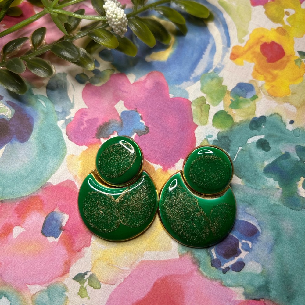 Vintage Green and Gold Statement Earrings